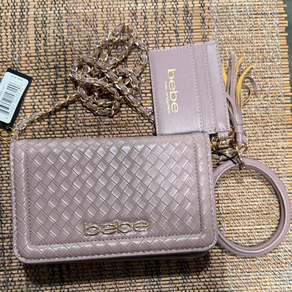 Bebe Pink Quilted Clutch and Cardholder Set